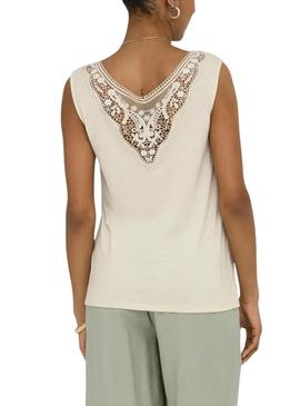 Camiseta Only Freda bege para mulher