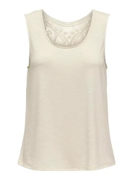 Camiseta Only Freda bege para mulher