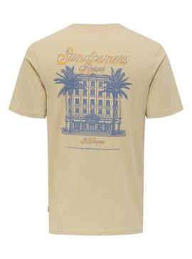Camiseta Only and Sons Manuel Resort bege para homem.