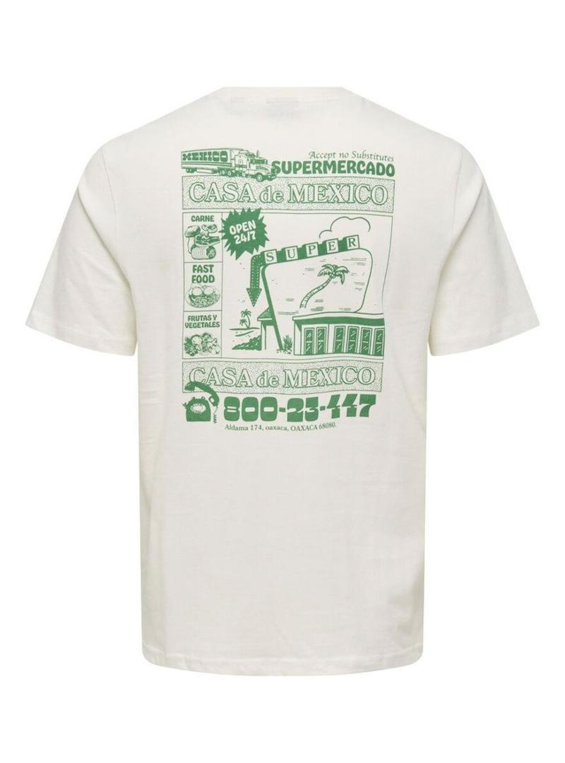 Camiseta Only and Sons Manuel Casa México branca para homem.