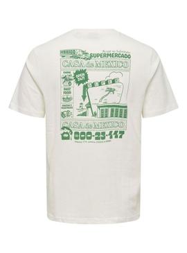 Camiseta Only and Sons Manuel Casa México branca para homem.