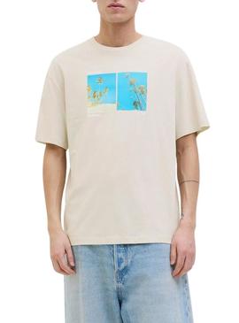 Camiseta Jack and Jones Porto bege para homem.