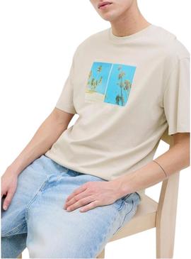 Camiseta Jack and Jones Porto bege para homem.