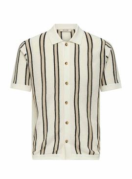 Camisa Only and Sons Gabriel bege listrada para homem.