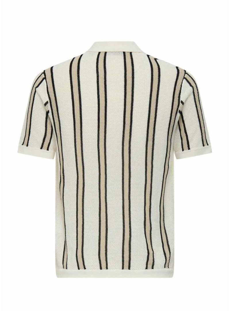 Camisa Only and Sons Gabriel bege listrada para homem.