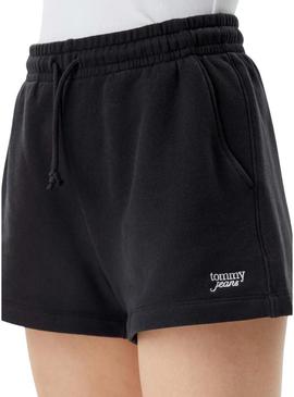 Shorts Tommy Jeans Script preto para mulher