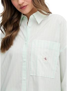 Camisa Calvin Klein Jeans Summer Poplin turquesa para mulher