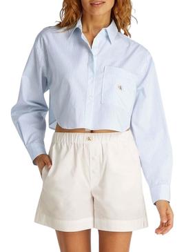 Camisa Calvin Klein Jeans Cropped azul para mulher.