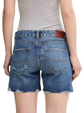 Bermudas Pepe Jeans em jeans escuro desgastado para mulher.