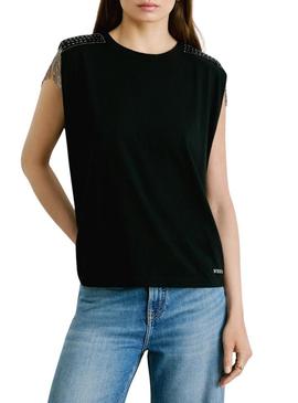 Camiseta Pepe Jeans Vatiana preta para mulher.