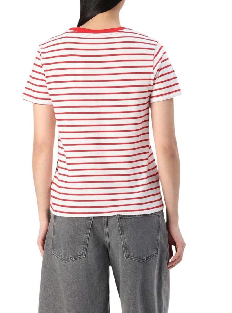 Camiseta Pepe Jeans Elba vermelha e branca para mulher