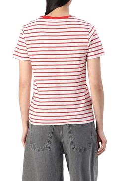 Camiseta Pepe Jeans Elba vermelha e branca para mulher