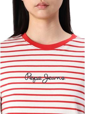 Camiseta Pepe Jeans Elba vermelha e branca para mulher