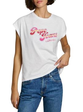 Camiseta Pepe Jeans Roalie branca para mulher.