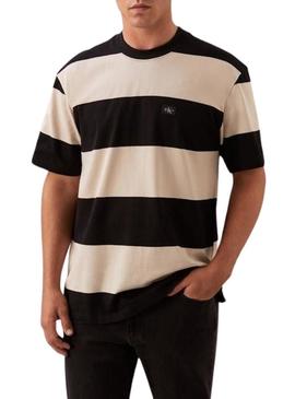 Camisa Calvin Klein Label listrada para homem.