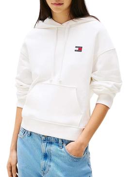 Moletom Tommy Jeans Badge branco para mulher.