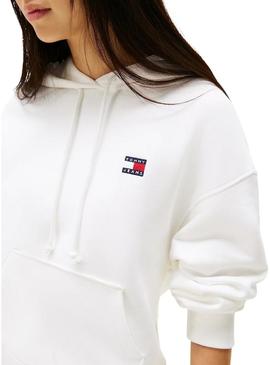 Moletom Tommy Jeans Badge branco para mulher.