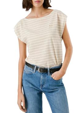 Camiseta Pepe Jeans Alex bege para mulher.