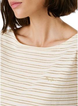 Camiseta Pepe Jeans Alex bege para mulher.