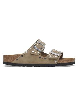 Sandálias Birkenstock Arizona Rivet bege para mulher.