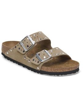 Sandálias Birkenstock Arizona Rivet bege para mulher.