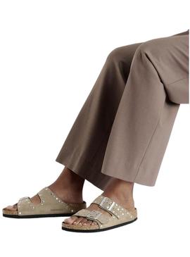 Sandálias Birkenstock Arizona Rivet bege para mulher.
