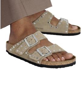 Sandálias Birkenstock Arizona Rivet bege para mulher.