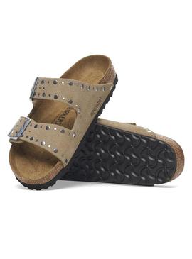 Sandálias Birkenstock Arizona Rivet bege para mulher.