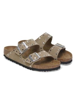 Sandálias Birkenstock Arizona Rivet bege para mulher.