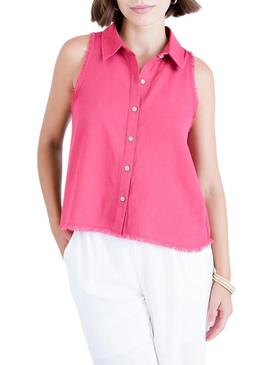 Camisa Naf Naf Desfiada rosa para mulher.