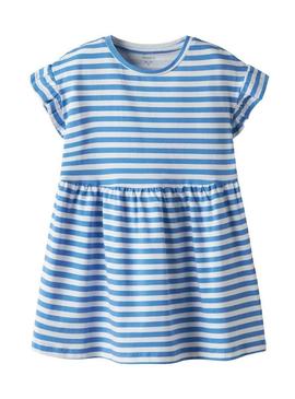 Vestido Name It Joane azul e branco para menina
