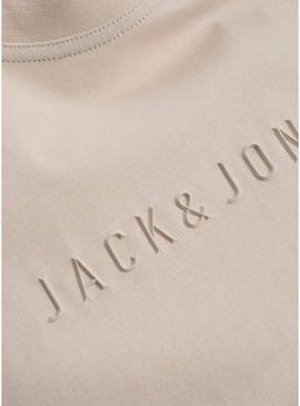 Camiseta Jack and Jones Corecharge bege para homem.