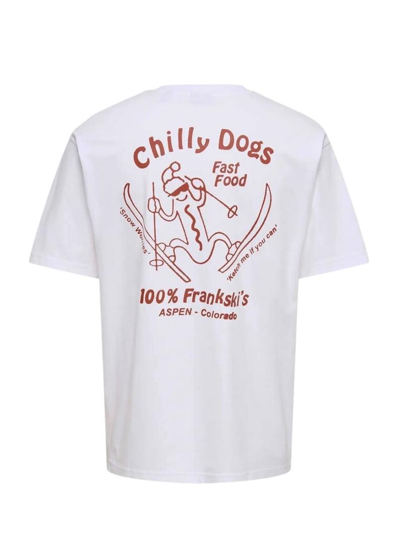 Camiseta Only and Sons Tristan Chilly Dogs branca para homem.