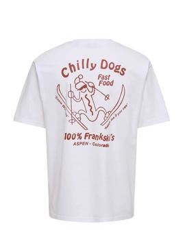 Camiseta Only and Sons Tristan Chilly Dogs branca para homem.