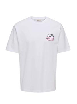 Camiseta Only and Sons Tristan Pizza branca para homem