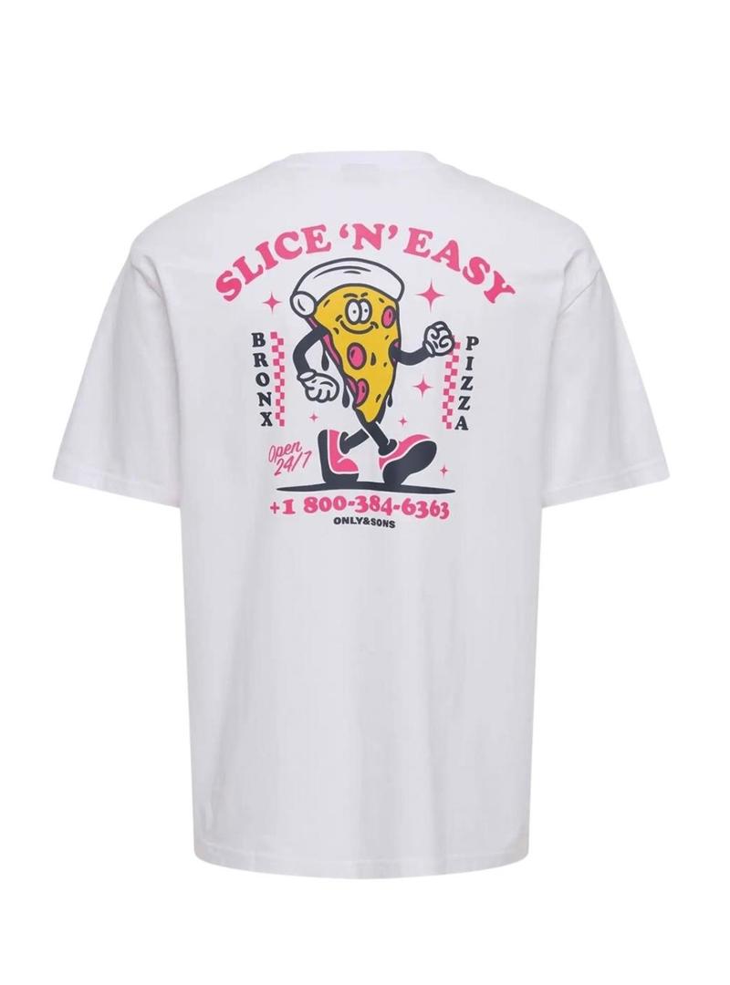 Camiseta Only and Sons Tristan Pizza branca para homem