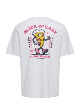 Camiseta Only and Sons Tristan Pizza branca para homem