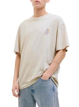 Camiseta Jack and Jones Charge beige para homem.