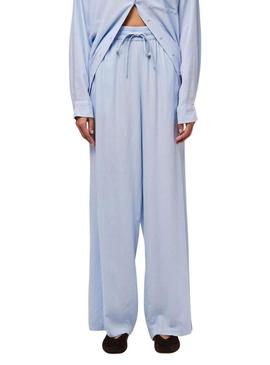 Calça Pieces Pia Wide azul para mulher.