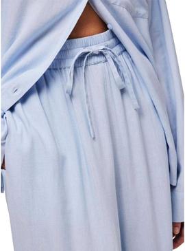 Calça Pieces Pia Wide azul para mulher.