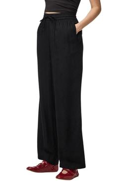 Calça Pieces Pia Wide preta para mulher.