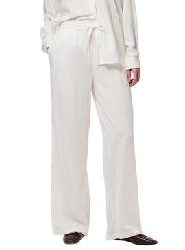 Calças Pieces Pia Wide brancas para mulher