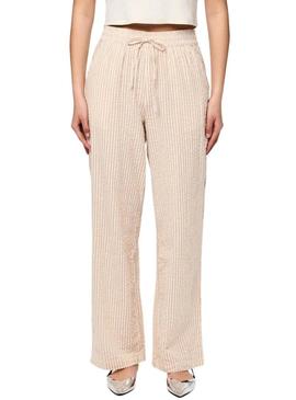 Calça Pieces Sally listrada em tons de tostado para mulher.