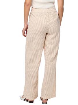 Calça Pieces Sally listrada em tons de tostado para mulher.