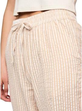 Calça Pieces Sally listrada em tons de tostado para mulher.