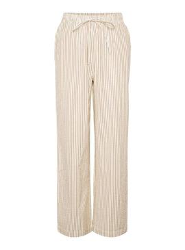 Calça Pieces Sally listrada em tons de tostado para mulher.