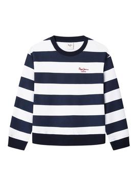 Moletom Pepe Jeans Vania listrado azul e branco para menina