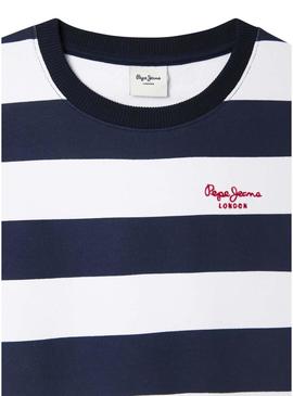 Moletom Pepe Jeans Vania listrado azul e branco para menina