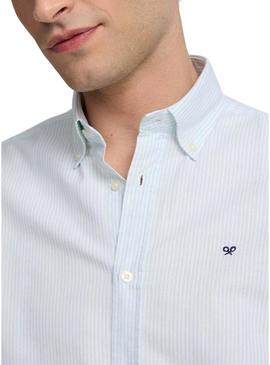 Camisa Silbon Oxford listrada verde para homem.