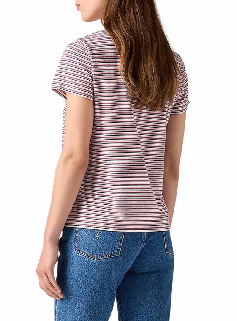 Camisa Levis Perfect Tee Stripes rosa para mulher